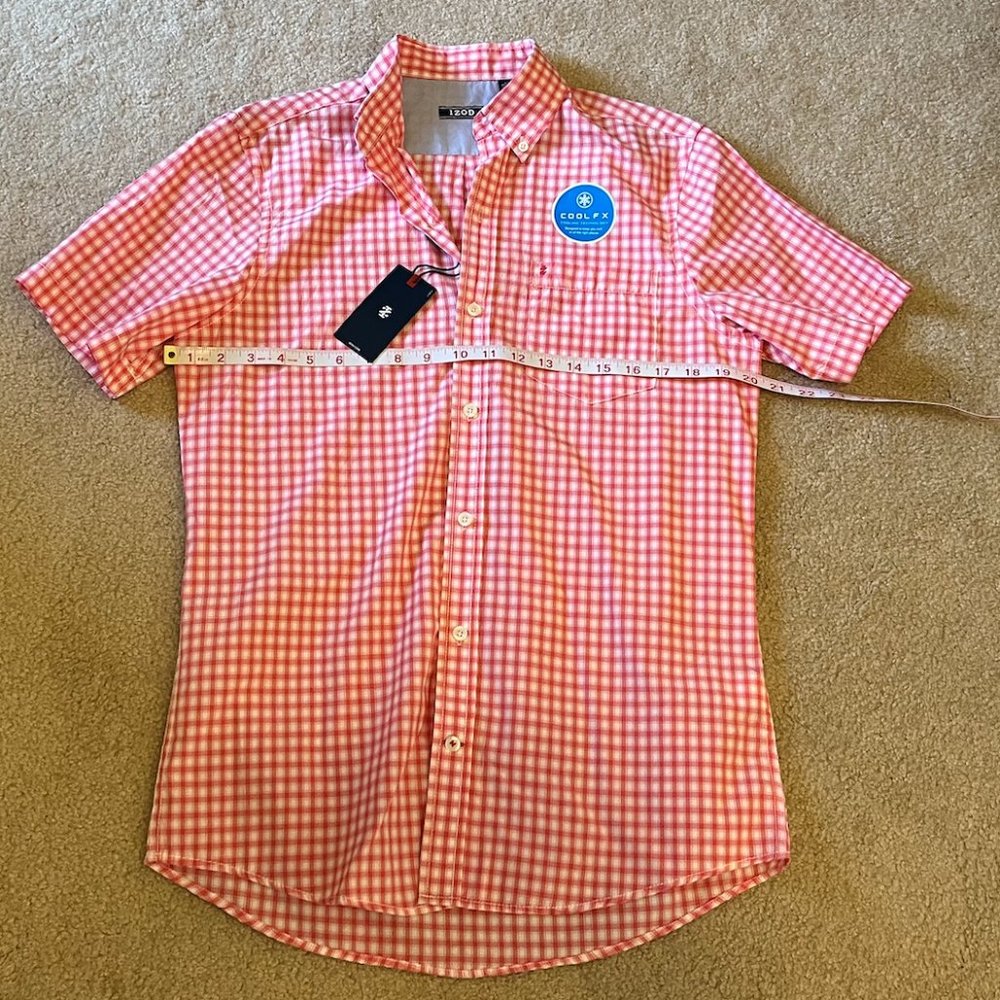 NWT Men's Izod Cool FX button down short sleeve white & red shirt, sz Sm